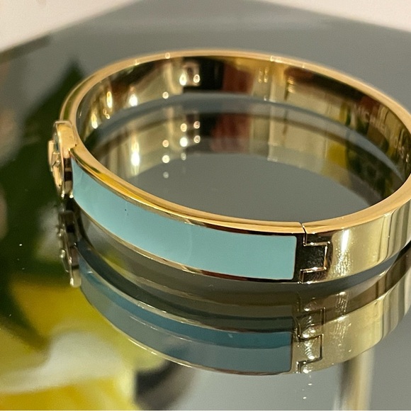 Michael Kors MK Logo Gold & Turquoise Enamel Bangle Bracelet MKJ7938710 + MK BOX - Picture 7 of 10